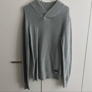 PRODUKT Long Sleeve Woven V Neck Grey Sweater